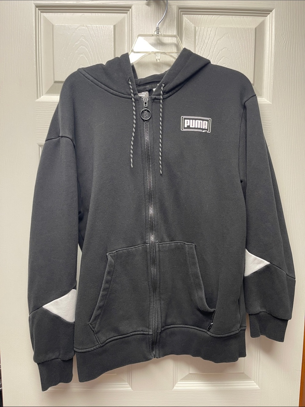 Puma Black Zip Hoodie with White Sleeve Accents